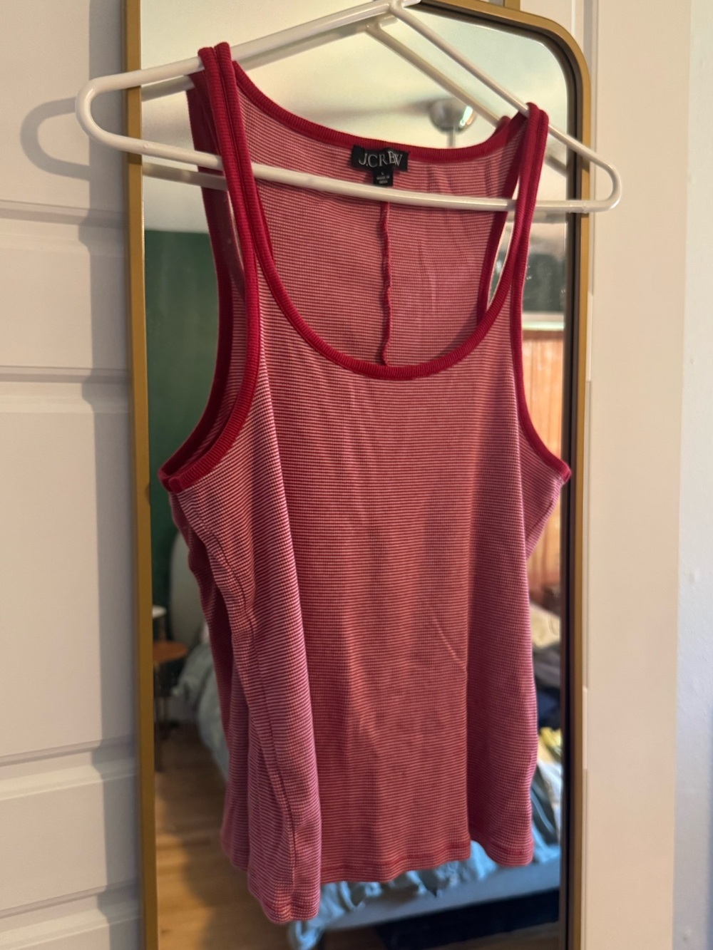 J. Crew Red and White Striped Ribbed Tank